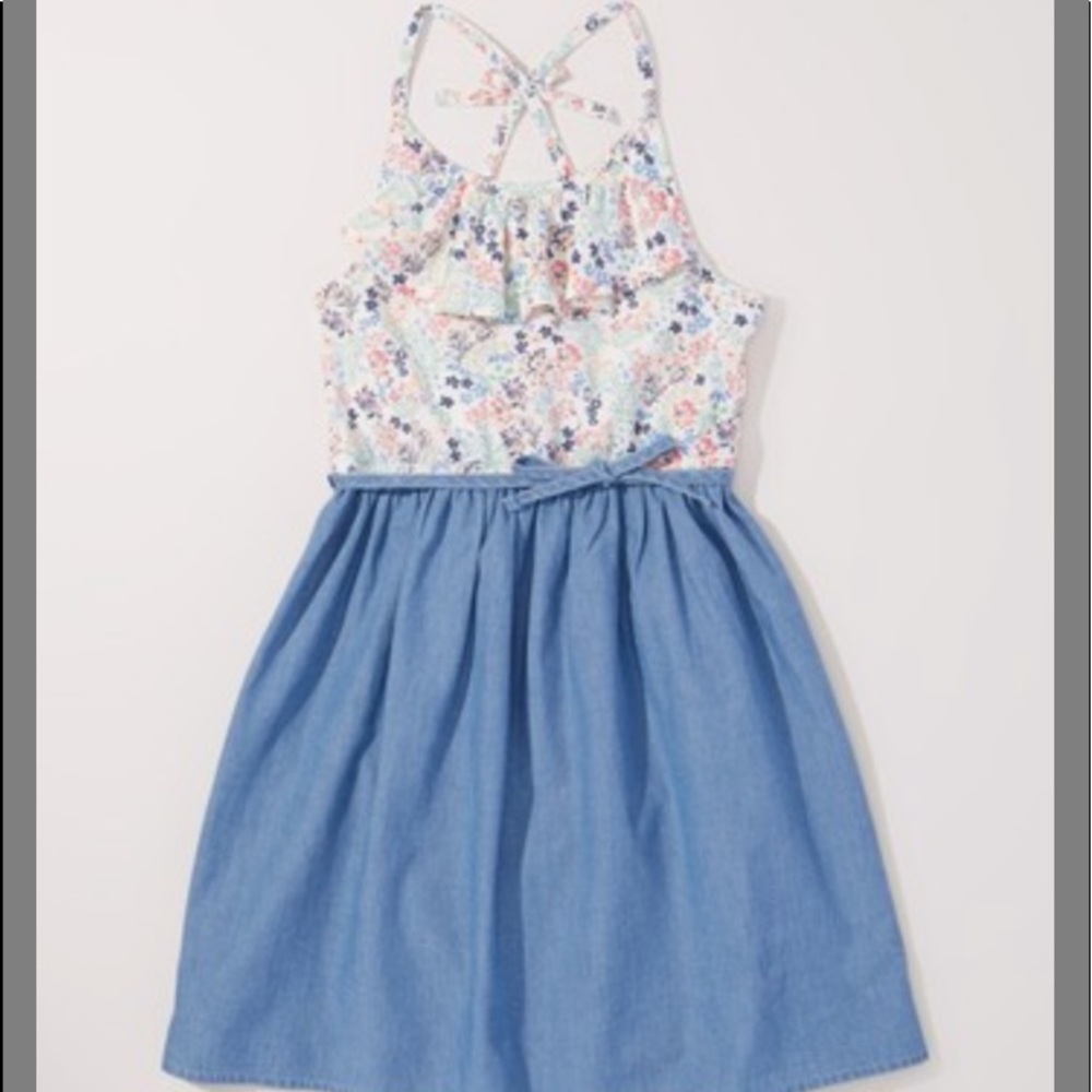 🎉SOLD🎉🛍2/$36 Blue and mint girls ruffle floral dress